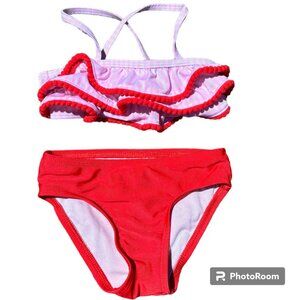 Cat & Jack Toddler Girl's Striped Red Pink and White Ruffle Bikini 3T